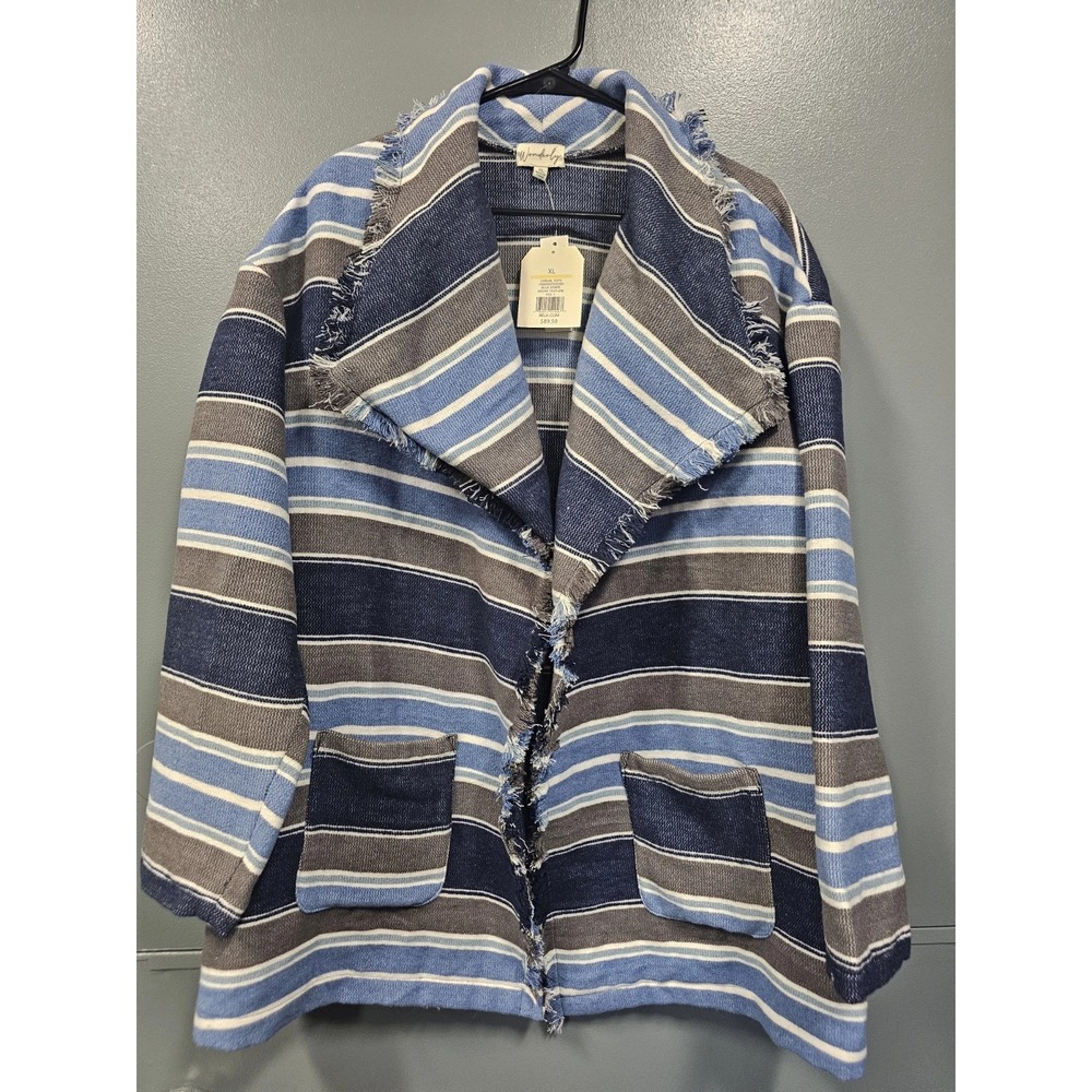 BELK Wonderly Blue Brown Stripe Adore Texture Jacket Womens open front cardigan